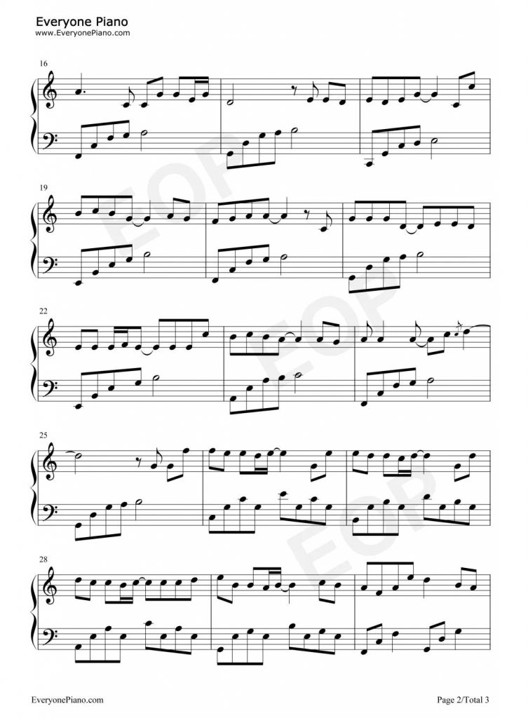 五十年以后 钢琴五线谱 - 海来阿木