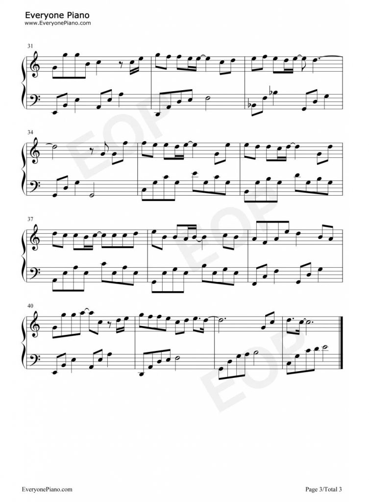 五十年以后 钢琴五线谱 - 海来阿木