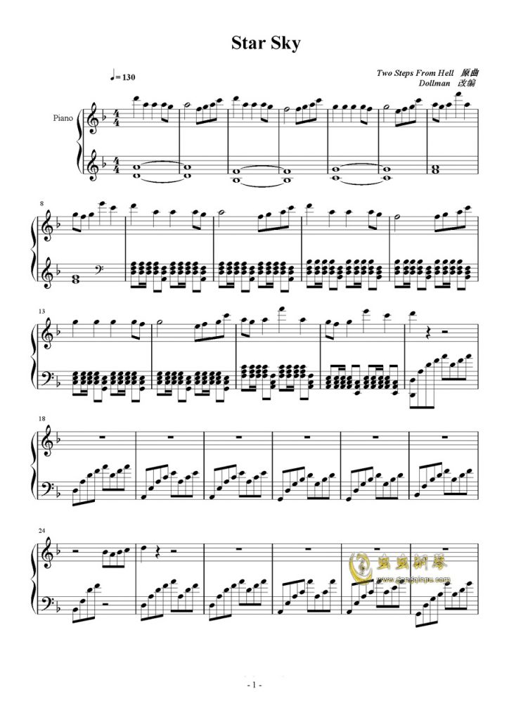 Star Sky 钢琴五线谱 - 抖音热歌