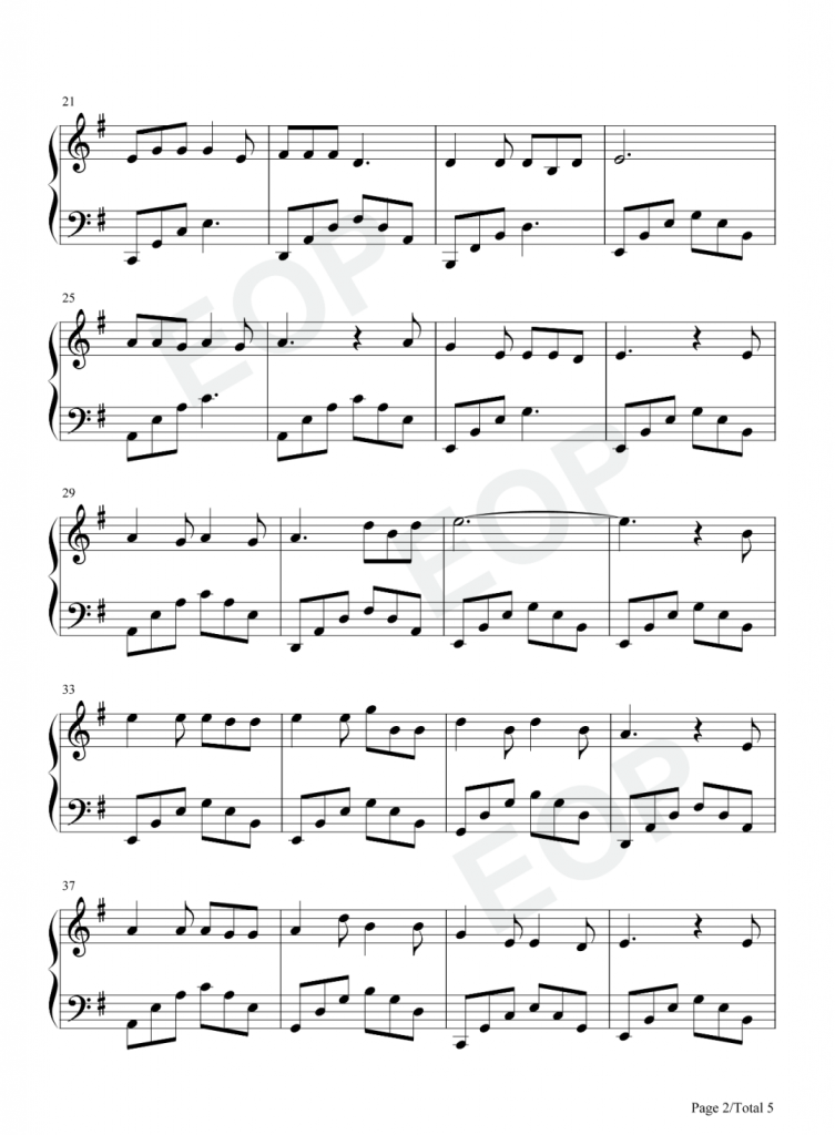 听闻远方有你 钢琴五线谱