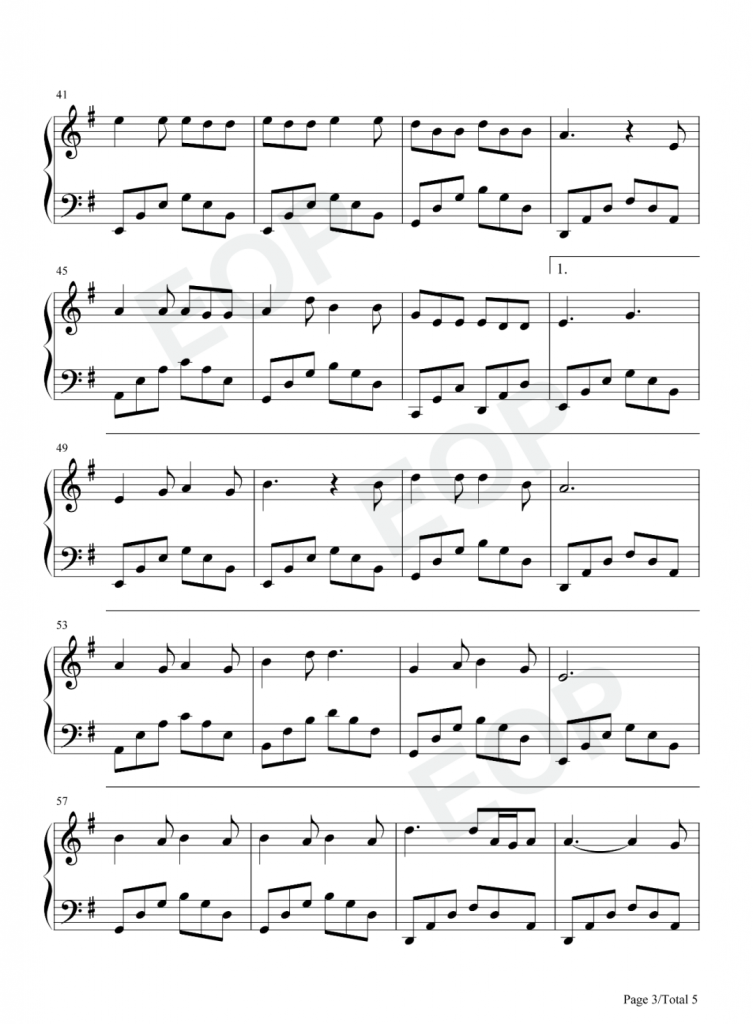 听闻远方有你 钢琴五线谱