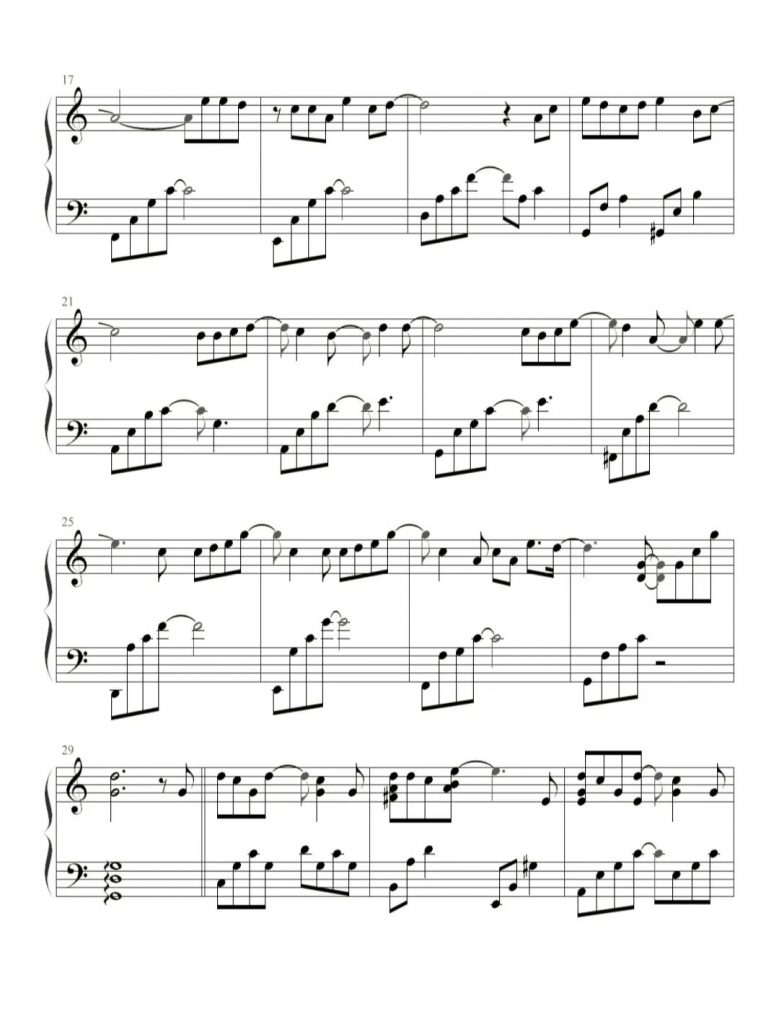 手写的从前 钢琴五线谱 - 周杰伦