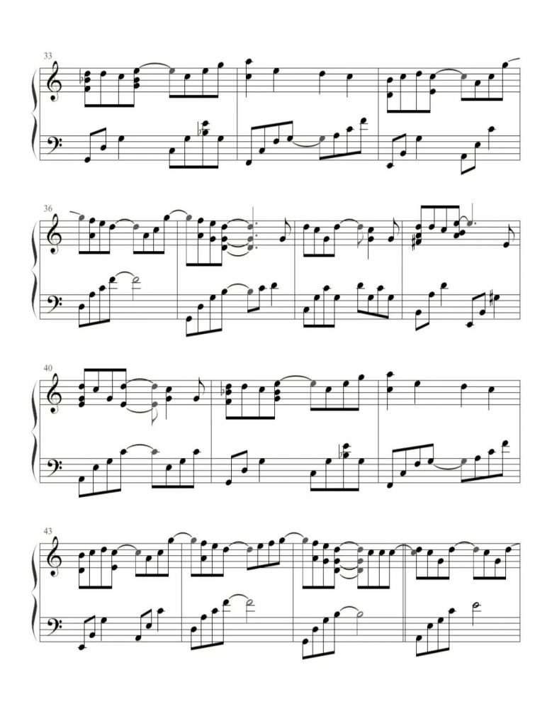 手写的从前 钢琴五线谱 - 周杰伦