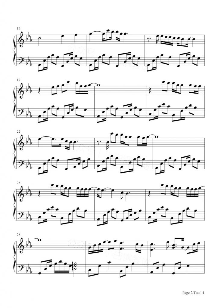 电台情歌 钢琴五线谱 - 莫文蔚