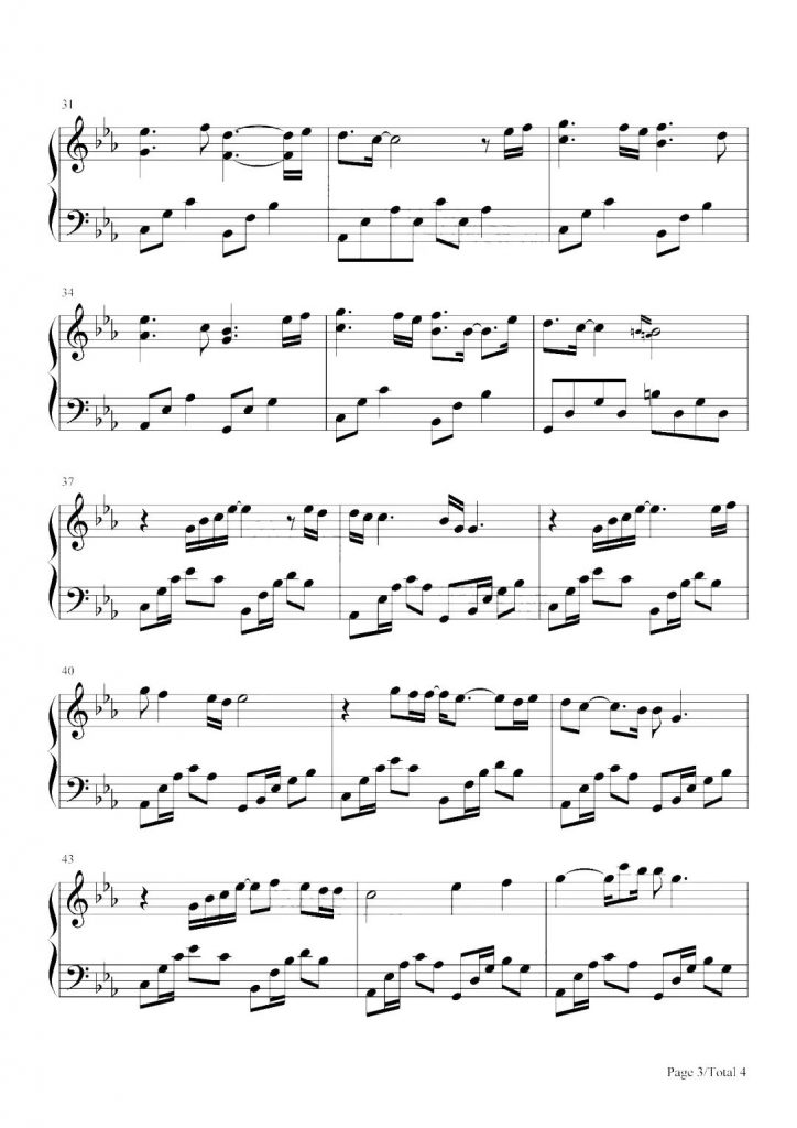 电台情歌 钢琴五线谱 - 莫文蔚