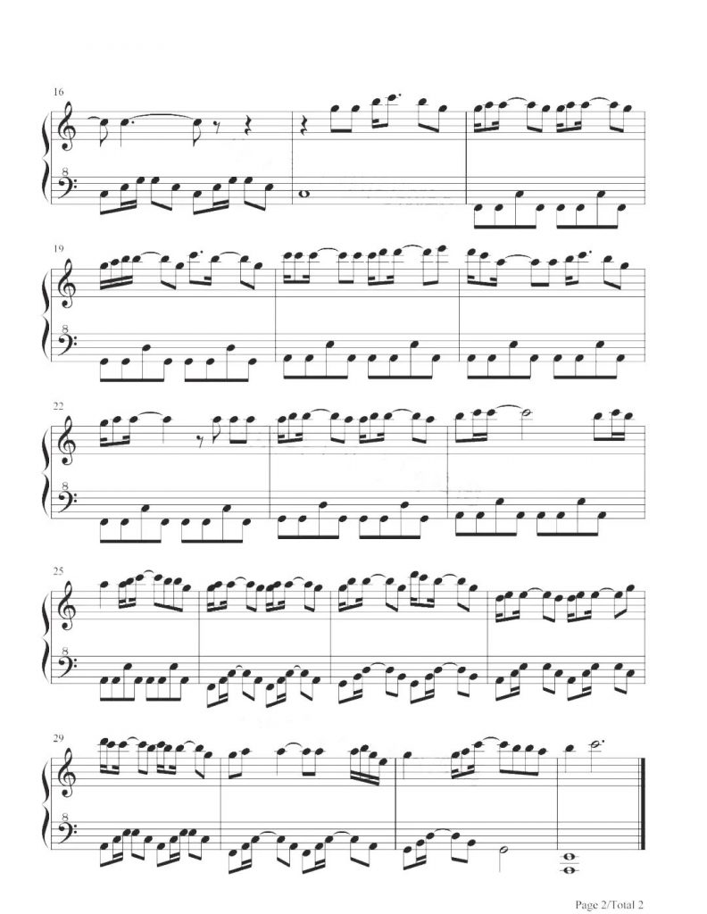 于是 钢琴五线谱 - 邓紫棋