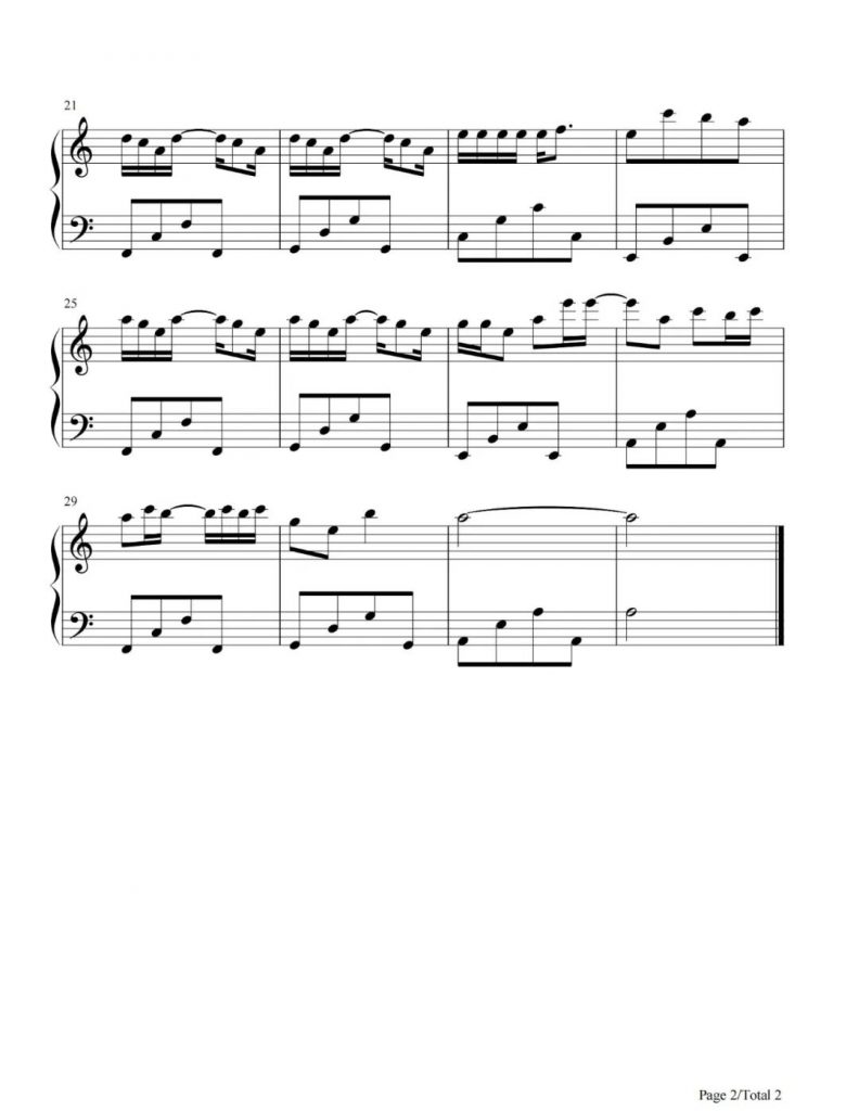 不负人间 钢琴五线谱