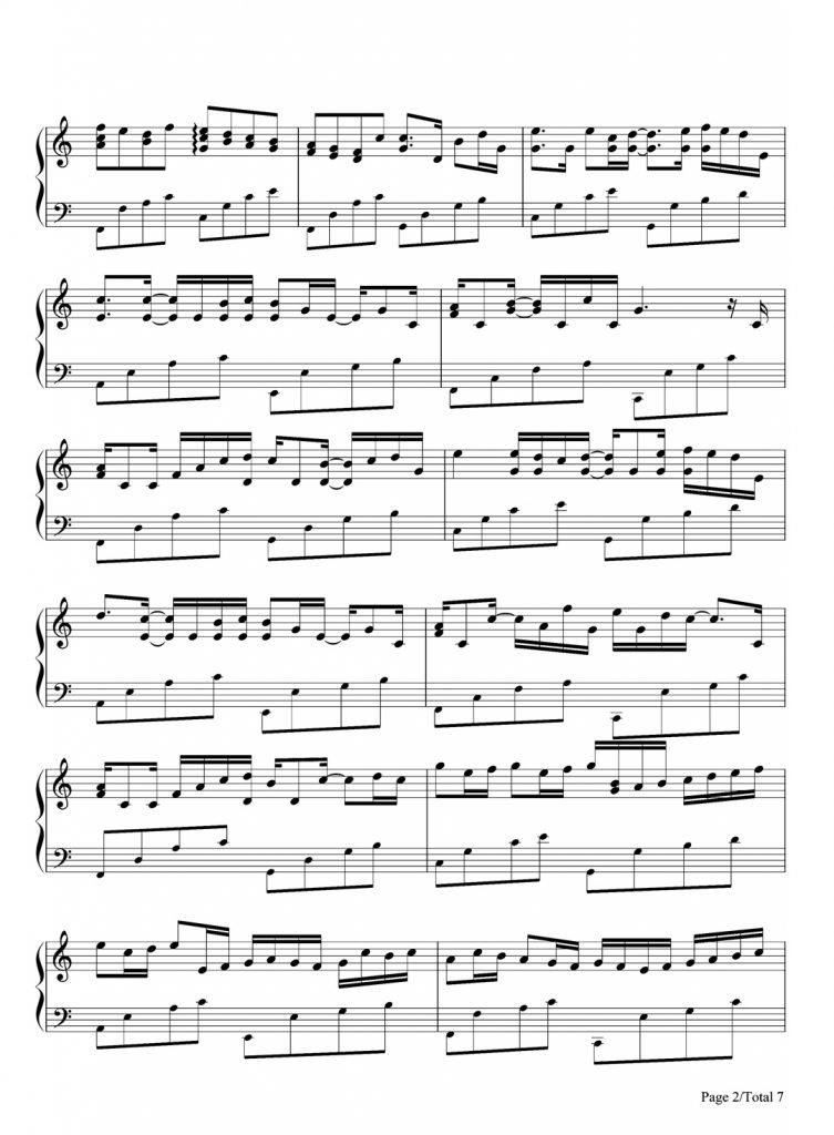 帕赫贝尔的卡农变奏曲  钢琴五线谱