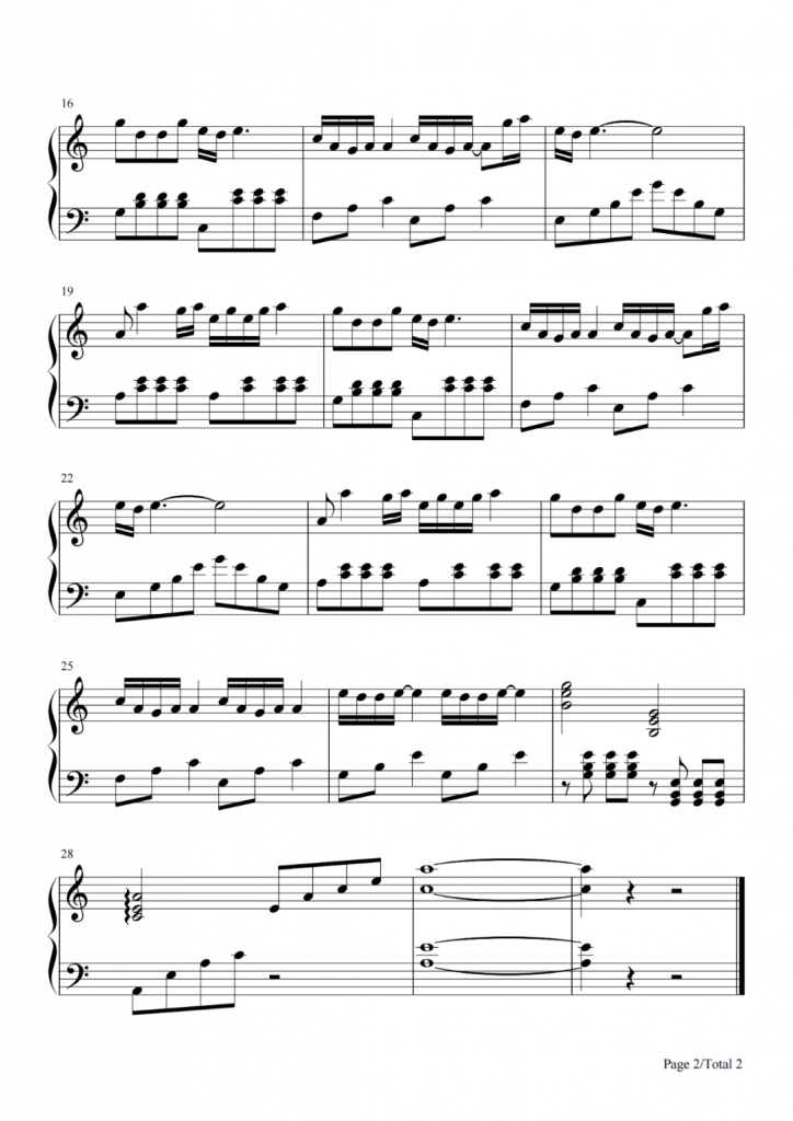 一剪梅 钢琴五线谱 - 费玉清