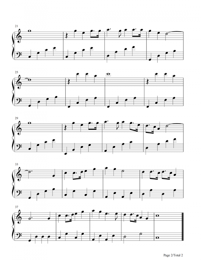 南屏晚钟 钢琴五线谱  C调简单版 - 费玉清