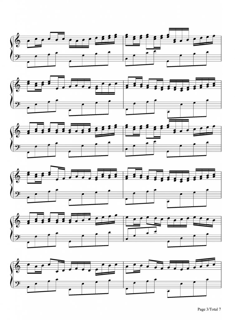 帕赫贝尔的卡农变奏曲  钢琴五线谱