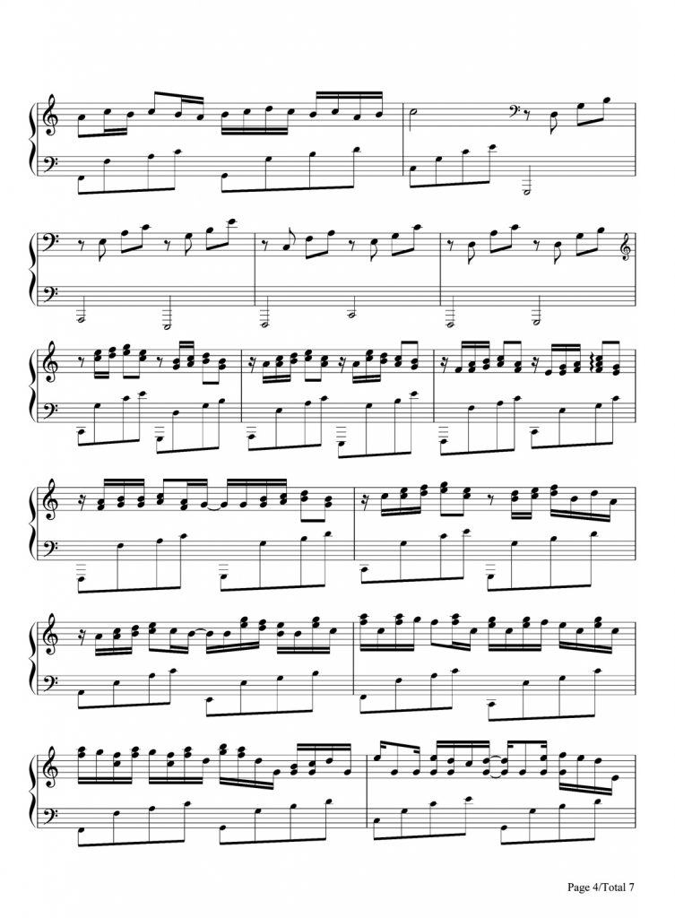 帕赫贝尔的卡农变奏曲  钢琴五线谱