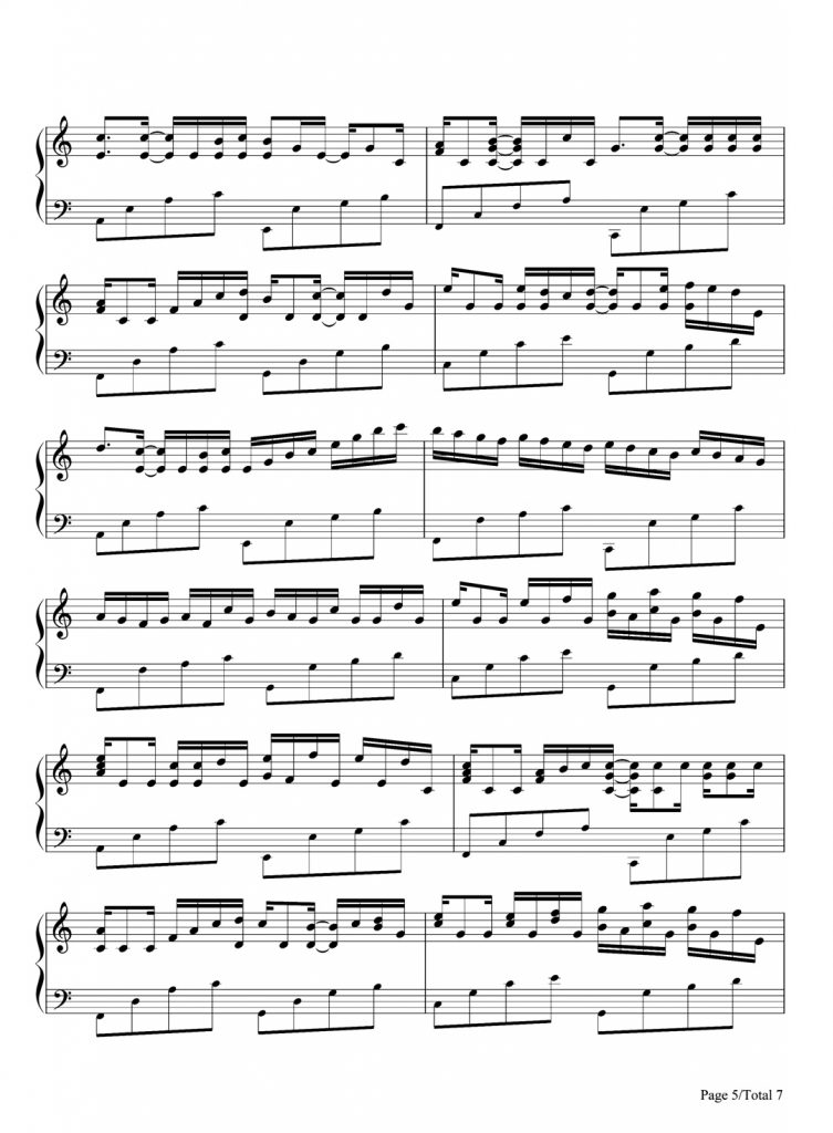 帕赫贝尔的卡农变奏曲  钢琴五线谱