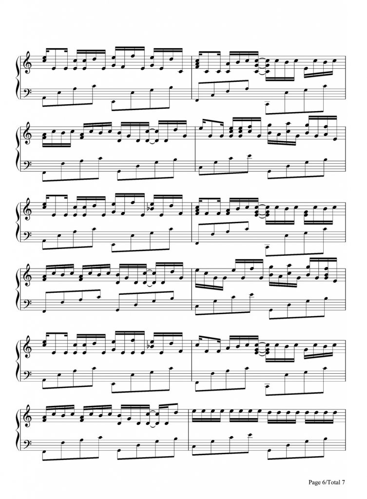帕赫贝尔的卡农变奏曲  钢琴五线谱