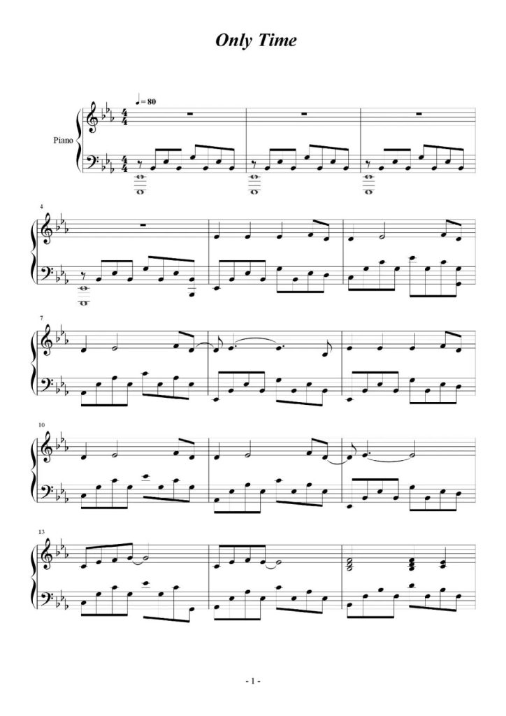 Only Time 钢琴谱 - 恩雅