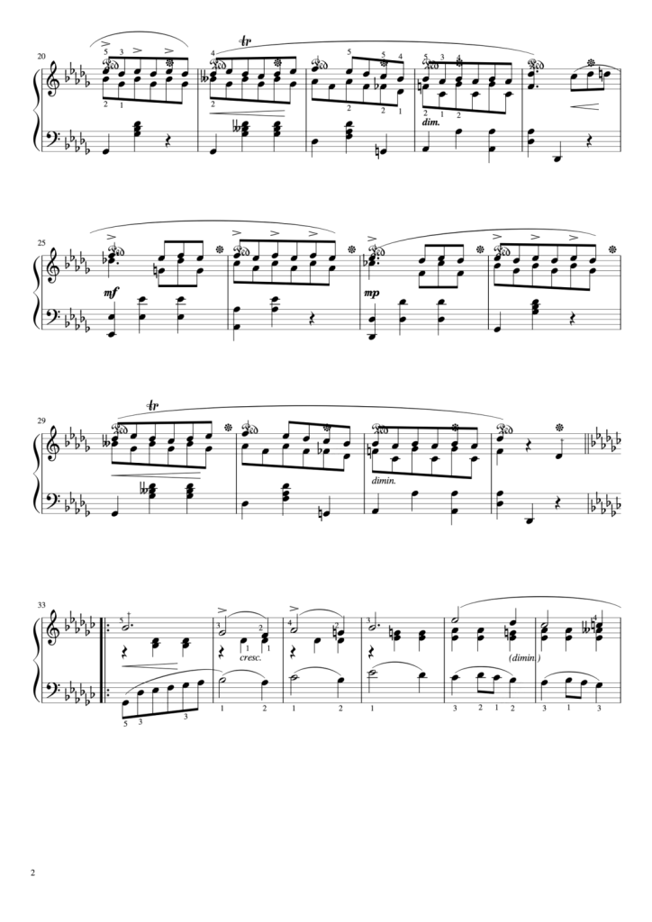 肖邦 降D大调圆舞曲 Op.70 No.3 钢琴五线谱