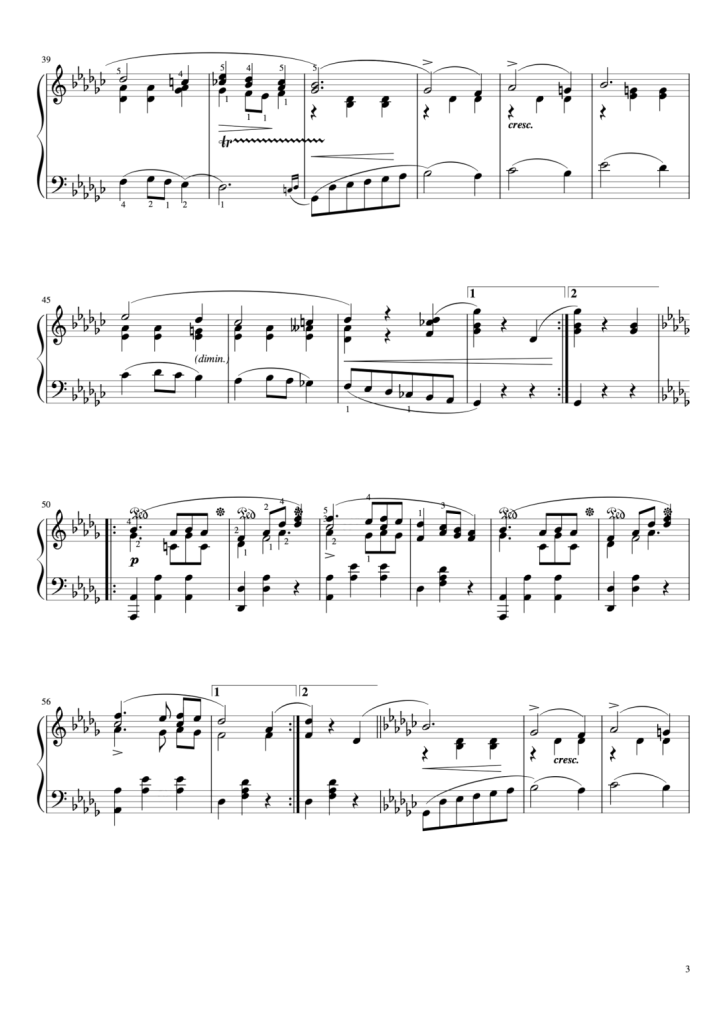 肖邦 降D大调圆舞曲 Op.70 No.3 钢琴五线谱