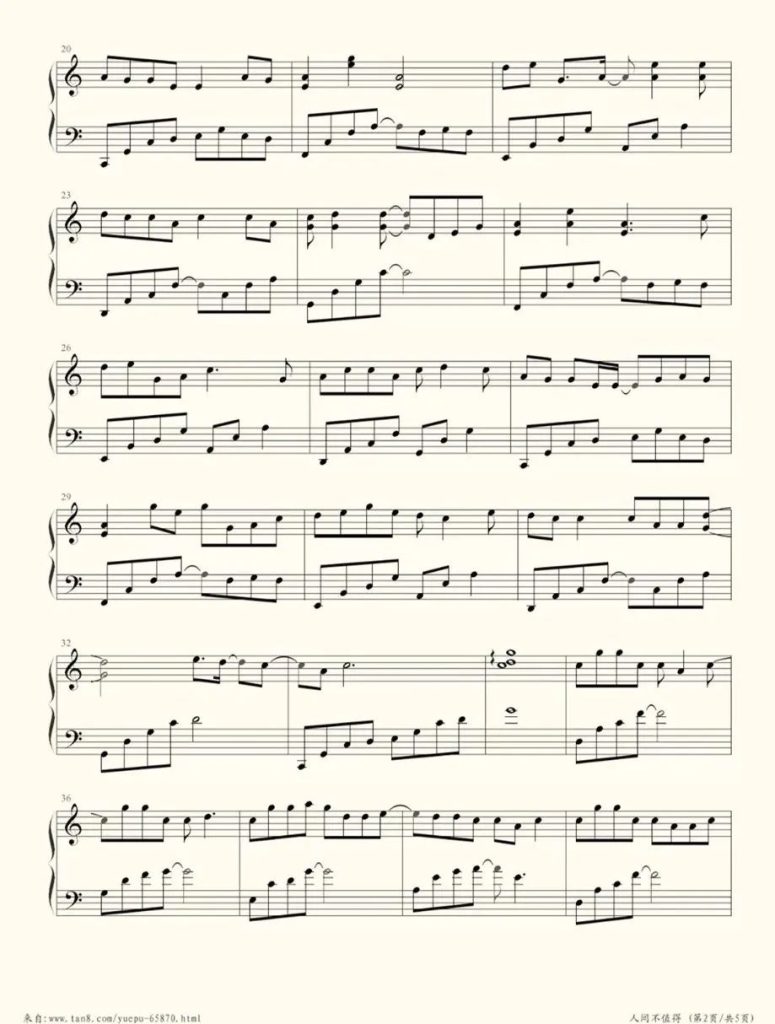 人间不值得 钢琴谱 - 黄诗扶