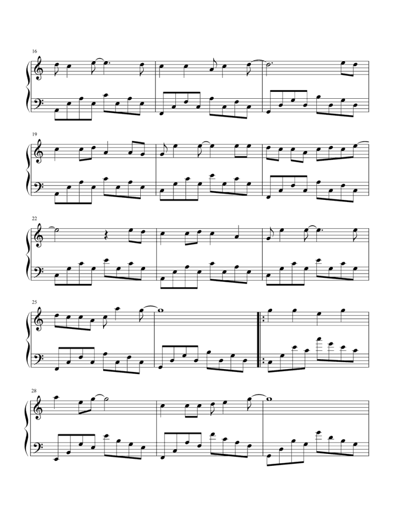 阳光总在风雨后 钢琴五线谱