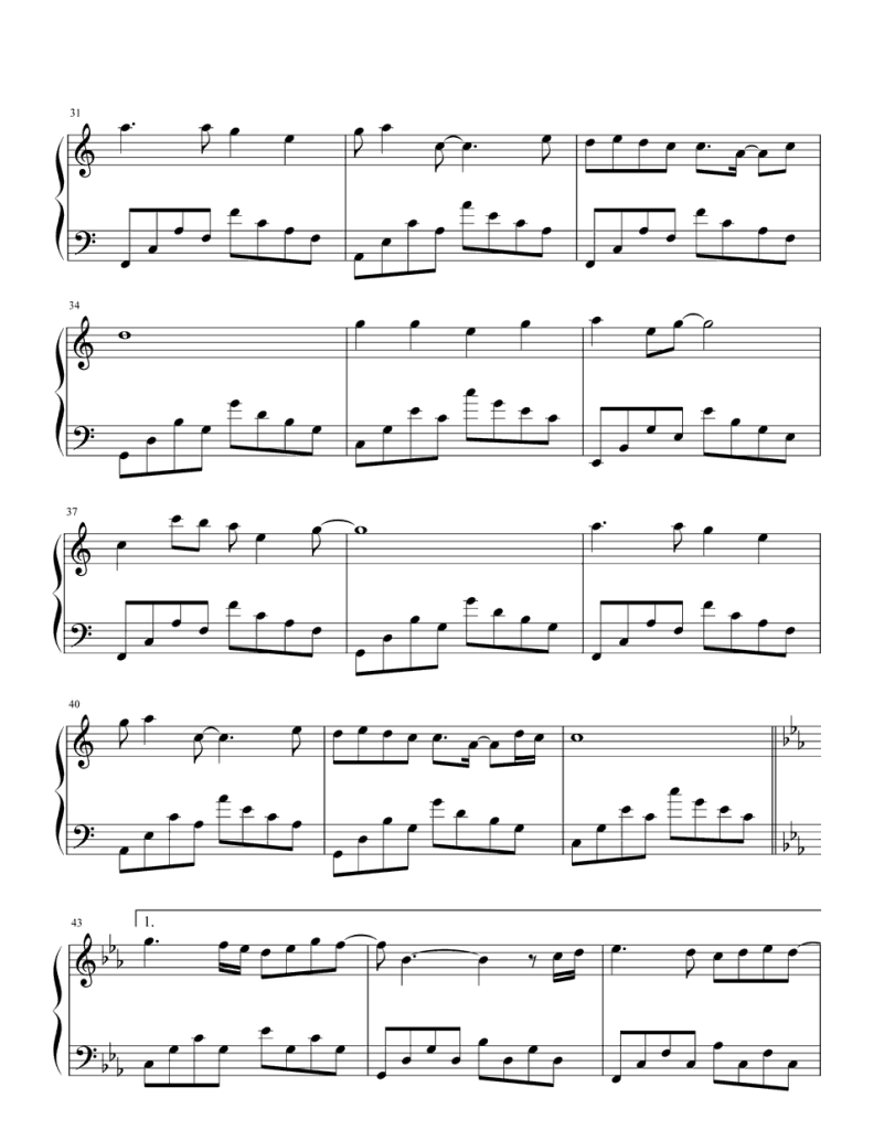 阳光总在风雨后 钢琴五线谱