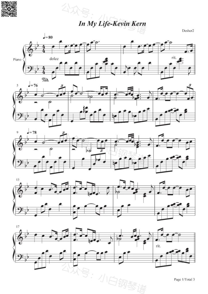 In My Life 钢琴曲谱 - Kevin Kern