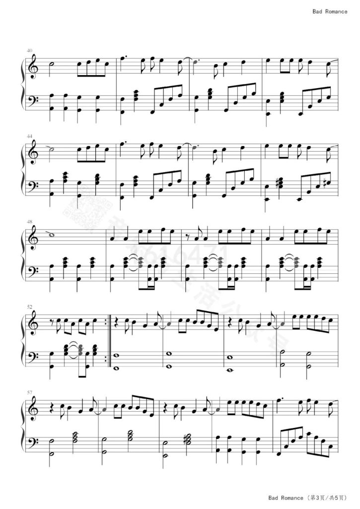 Bad Romance 钢琴五线谱 - Lady Gaga