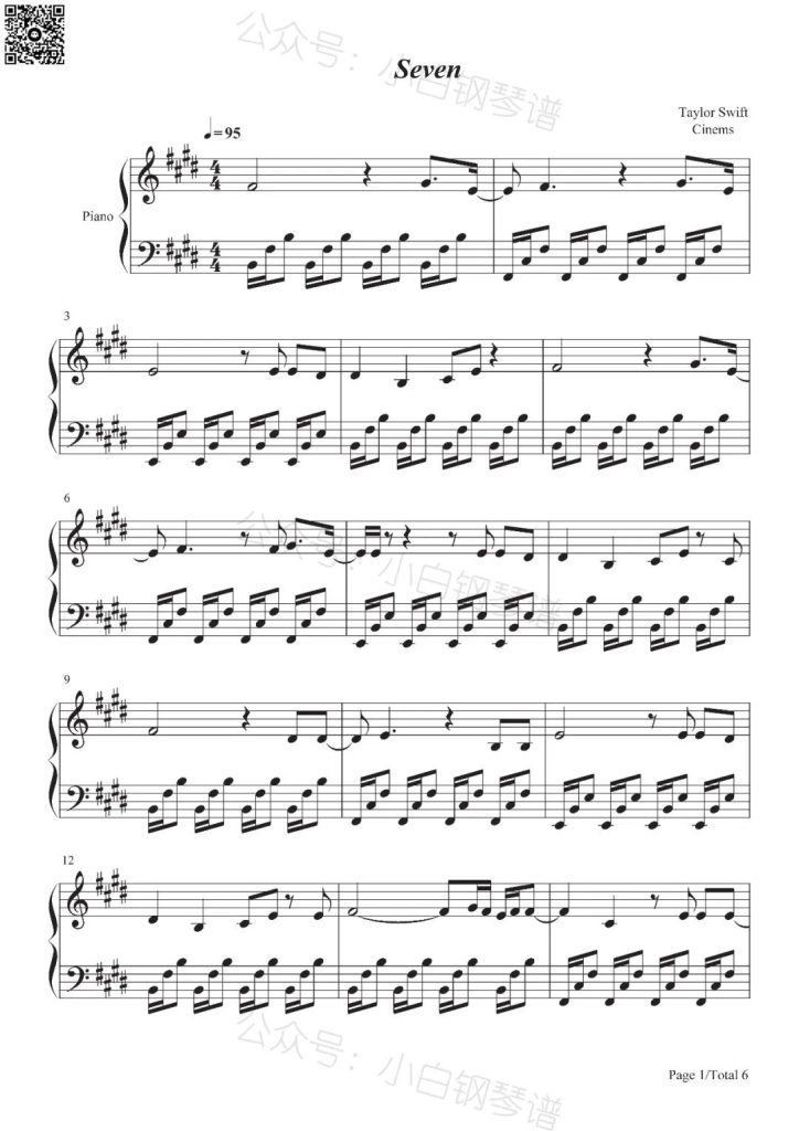 Seven 钢琴曲谱- Taylor Swift