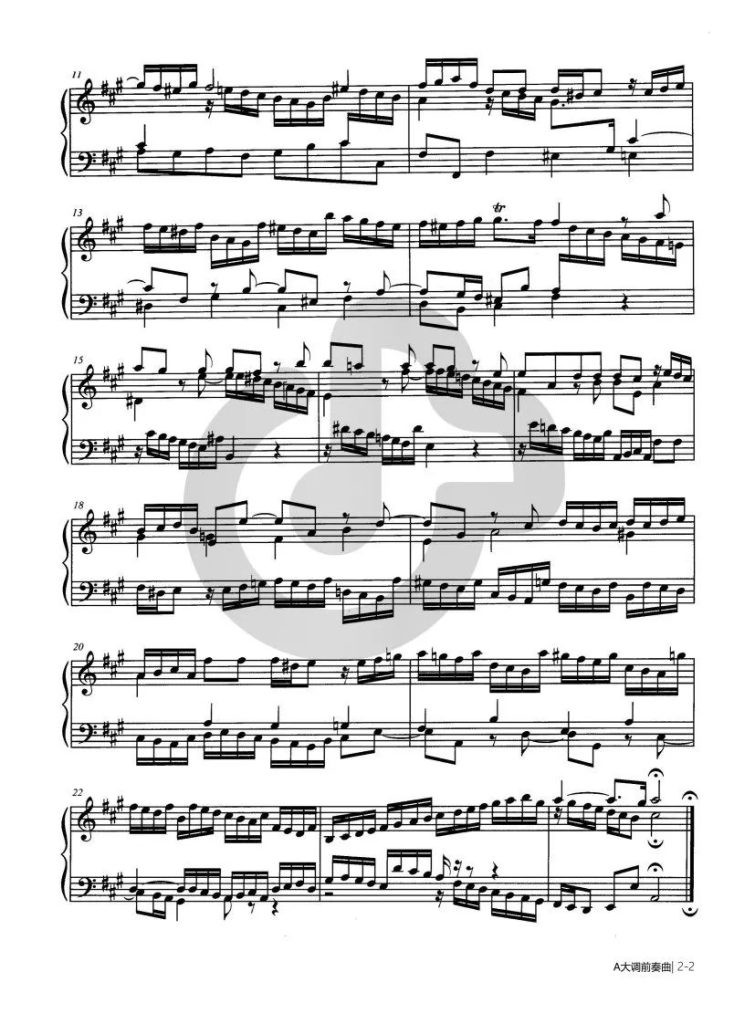 巴赫 A大调前奏曲 钢琴五线谱