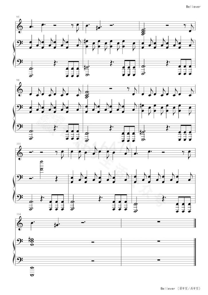 Believer 钢琴谱 - Imagine Dragons