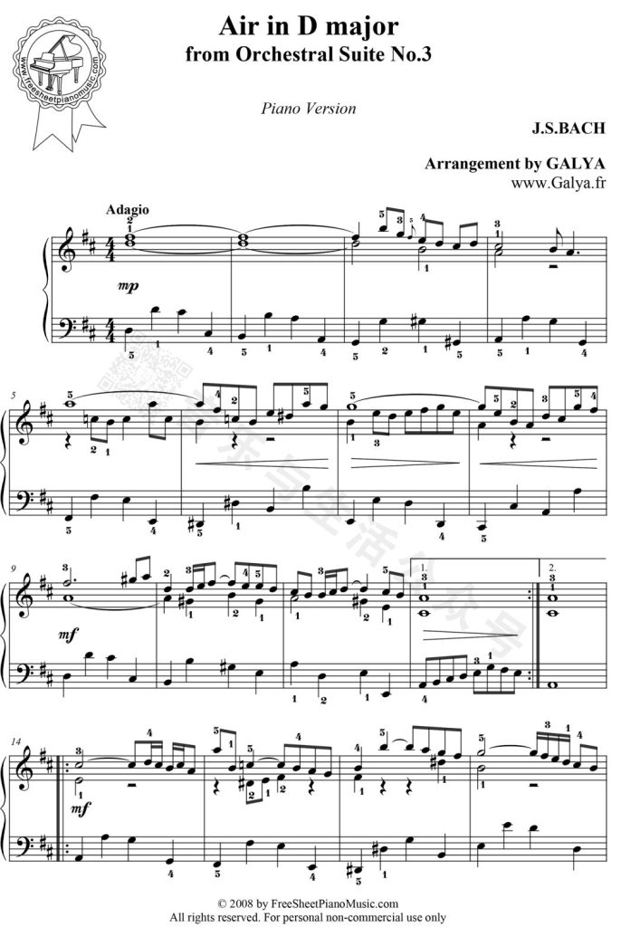 G弦上的咏叹调 钢琴谱