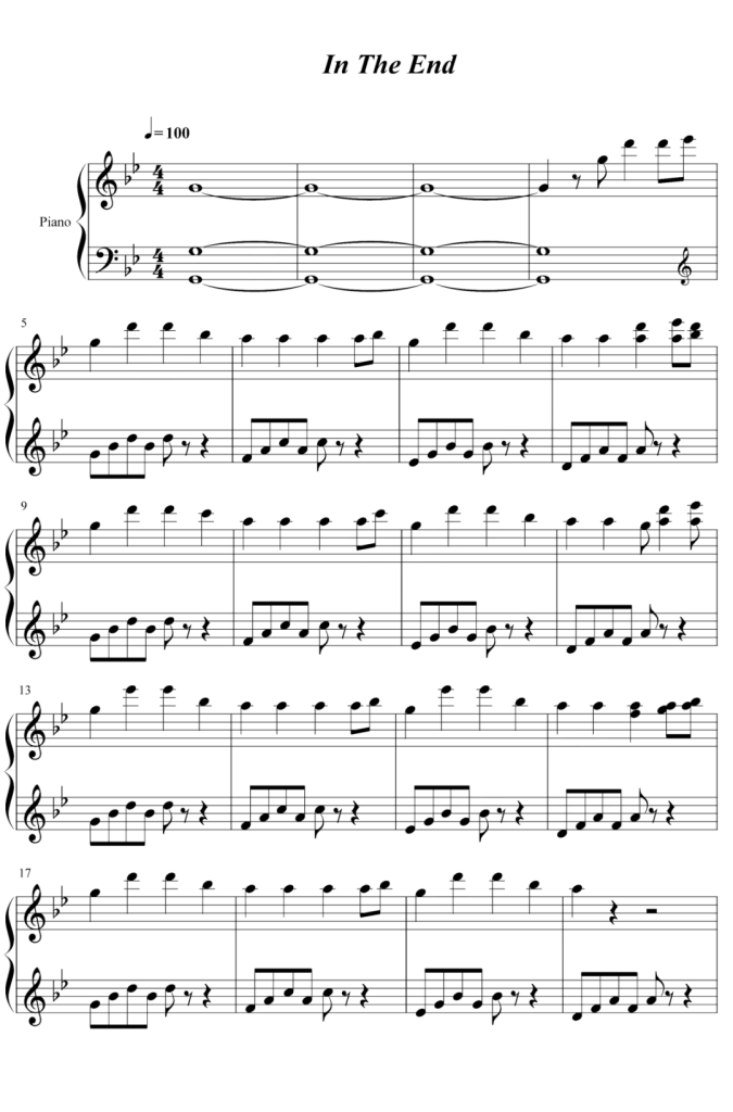 In The End 钢琴谱