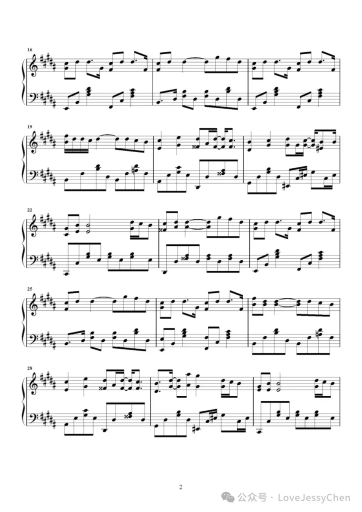 紫荆花盛开 - 钢琴曲谱 - 李荣浩/梁咏琪 