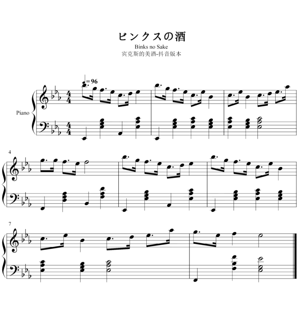 宾克斯的美酒 钢琴谱
