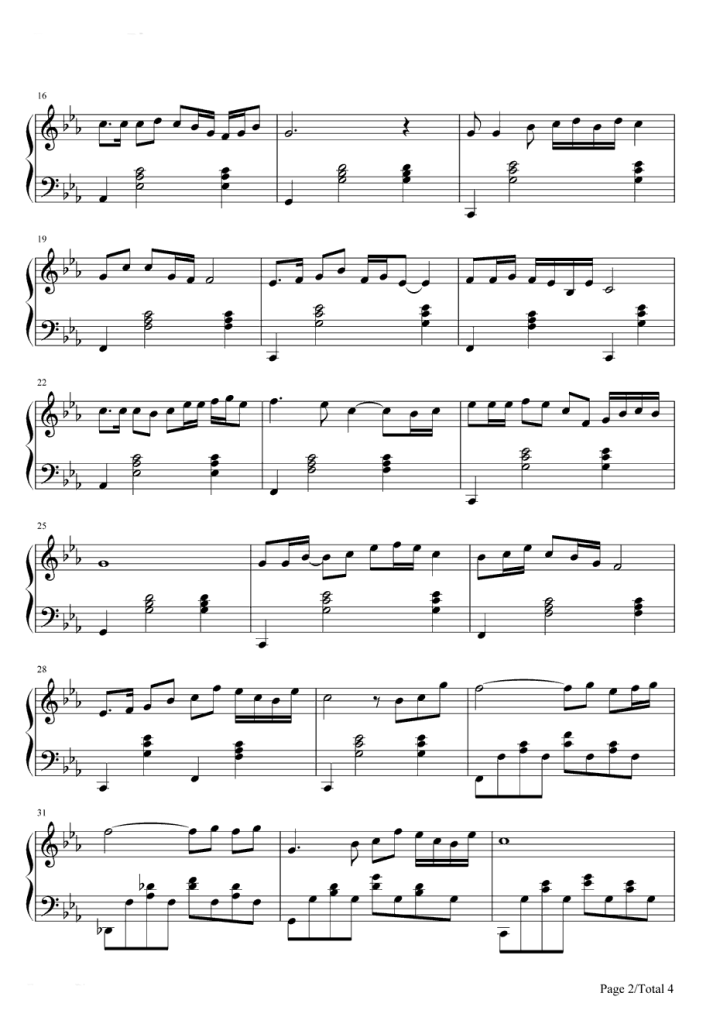 天路 钢琴谱 - 韩红