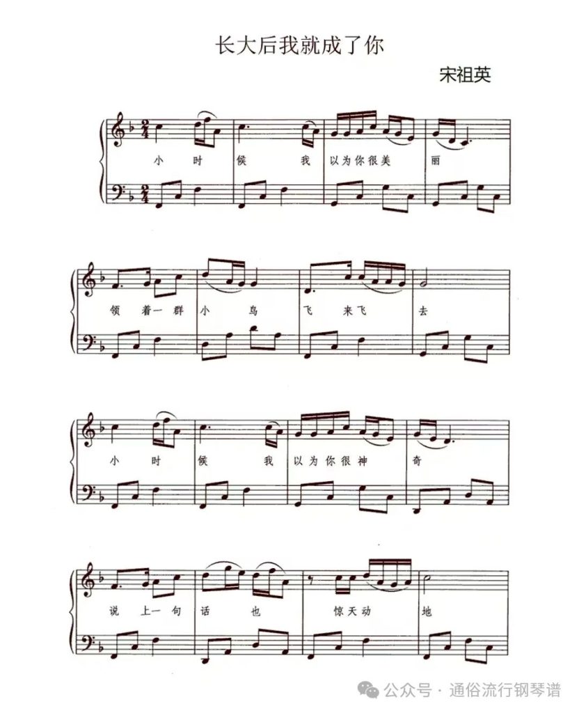长大后我就成了你 钢琴谱
